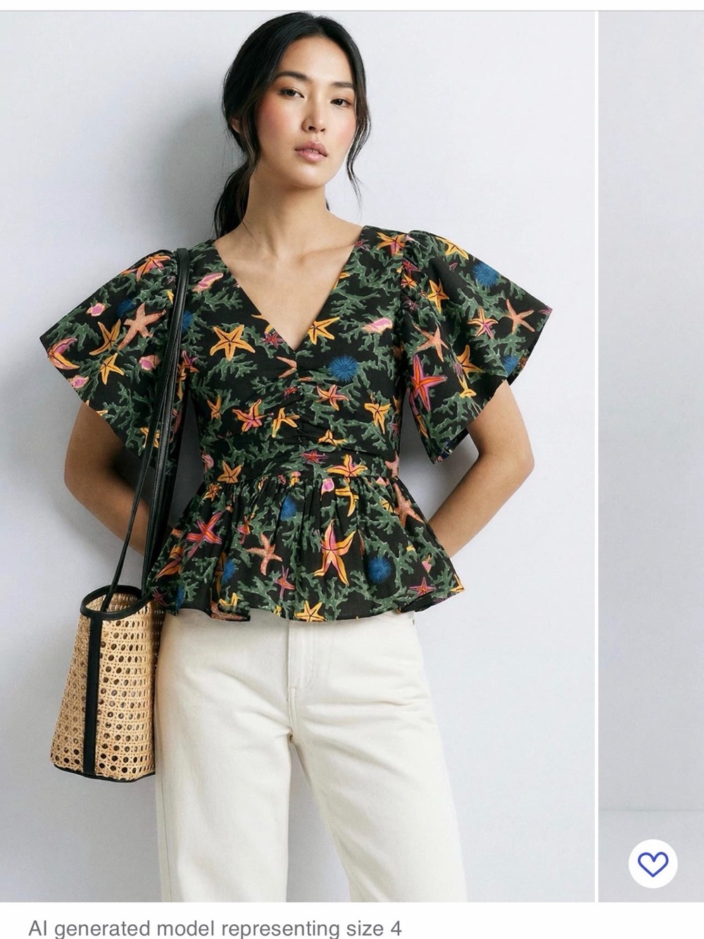 Women's Dark Green black Floral Peplum V-Neck Top size size 2